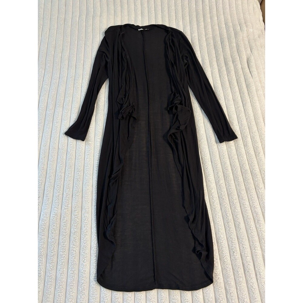 Acemi Longline Drapey Open Front Cardigan Wrap Jacket Womens Medium Black Layer